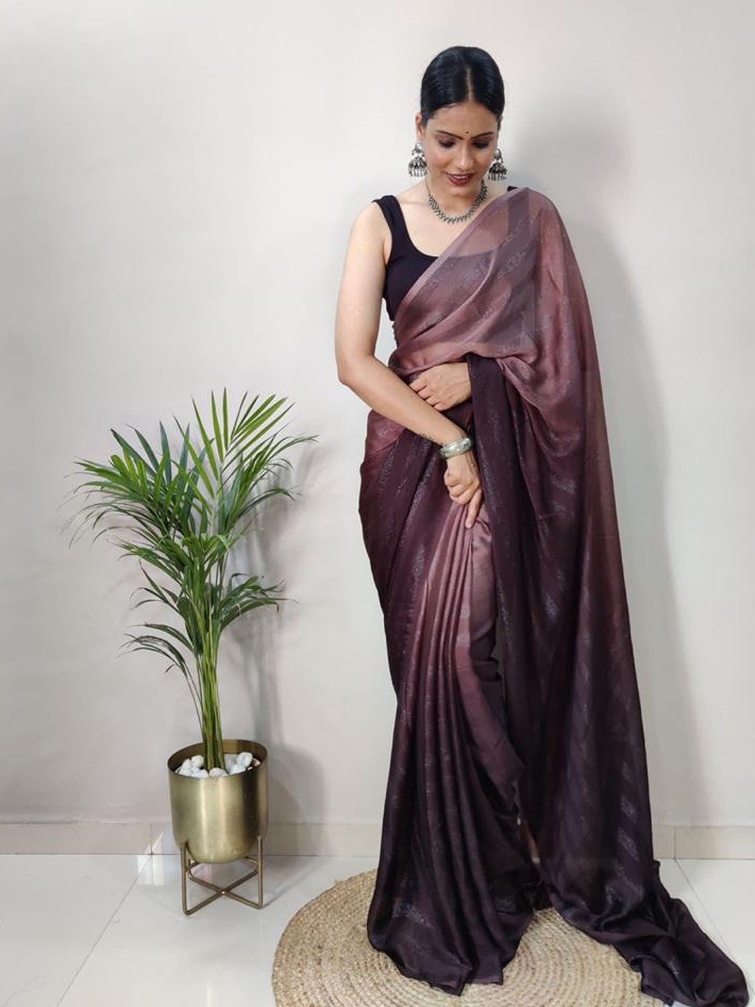 

KAYOMMI Pure Chiffon Ombre Ready to Wear Saree, Purple