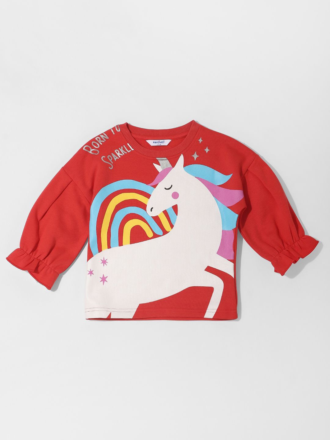 

Nauti Nati Girls Unicorn Printed Round Neck Sweatshirt, Red