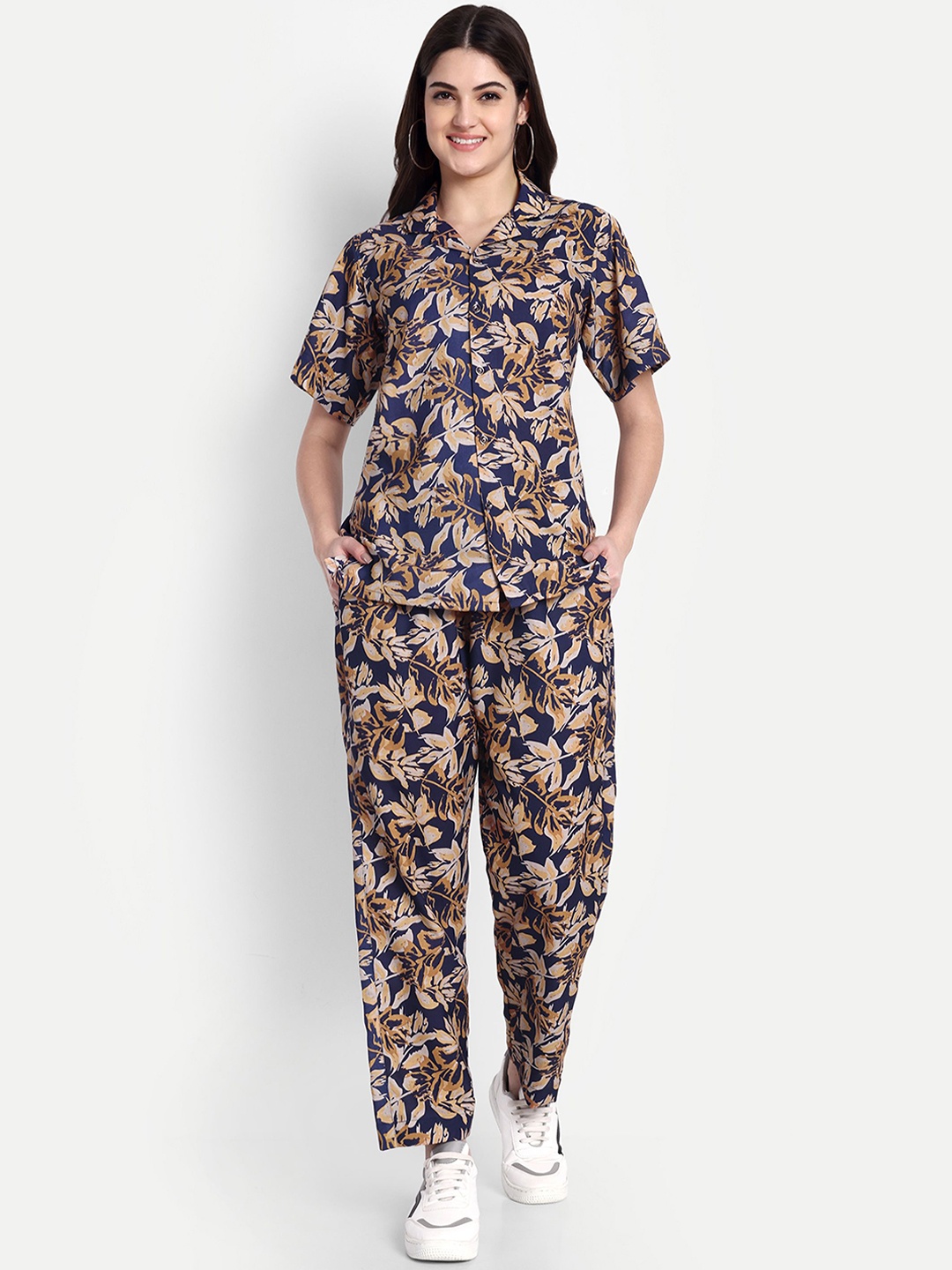 

TILISM Printed Pure Cotton Shirt & Trousers Co-Ord, Navy blue