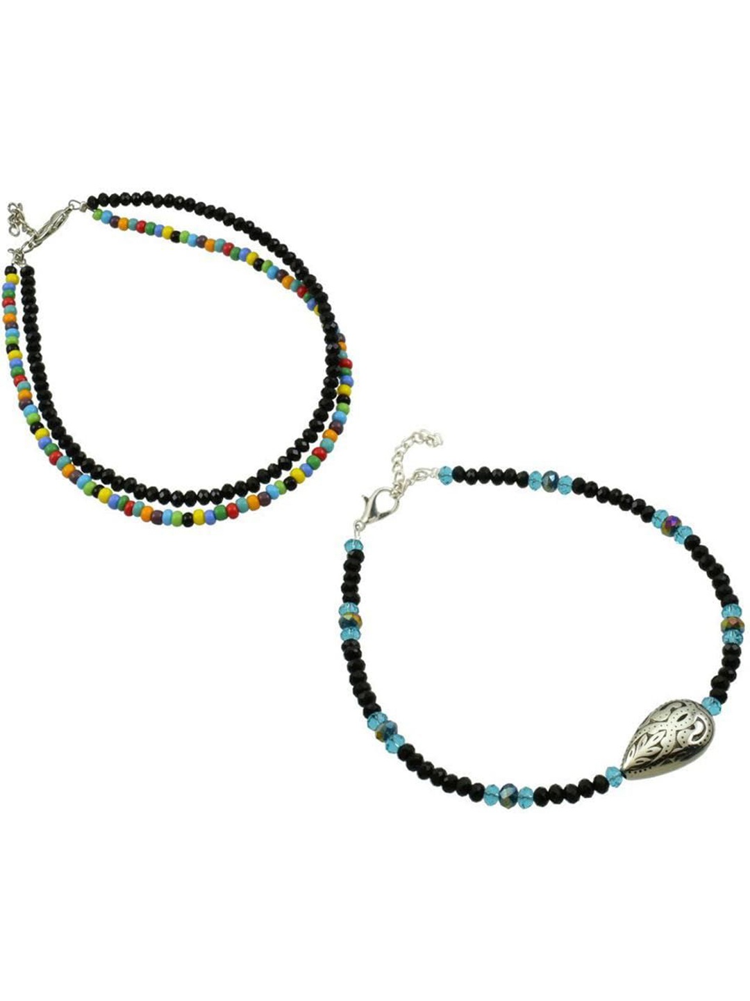 

HIGH TRENDZ Pack of 2 Single Leg Beads Anklet, Black