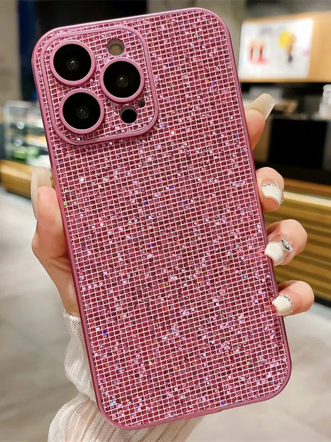 

Luxury Kase Glitter Full Lens Protection iPhone 14 Pro Back Case Mobile Accessories, Pink