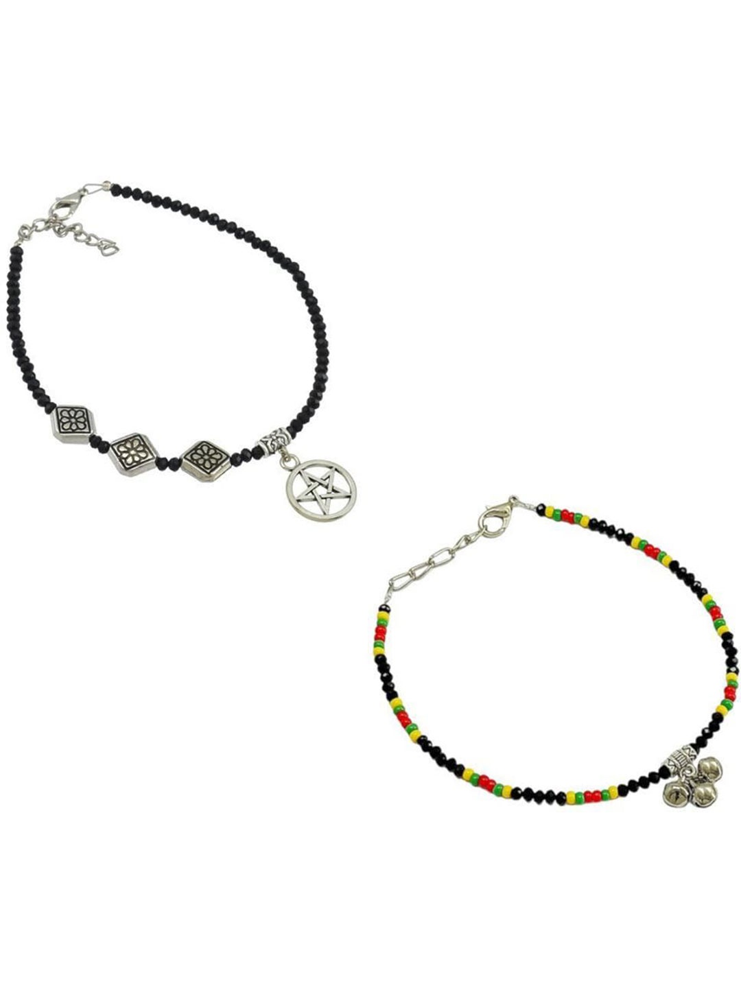 

HIGH TRENDZ Unisex Set of 2 Beaded Single Leg Anklets, Black