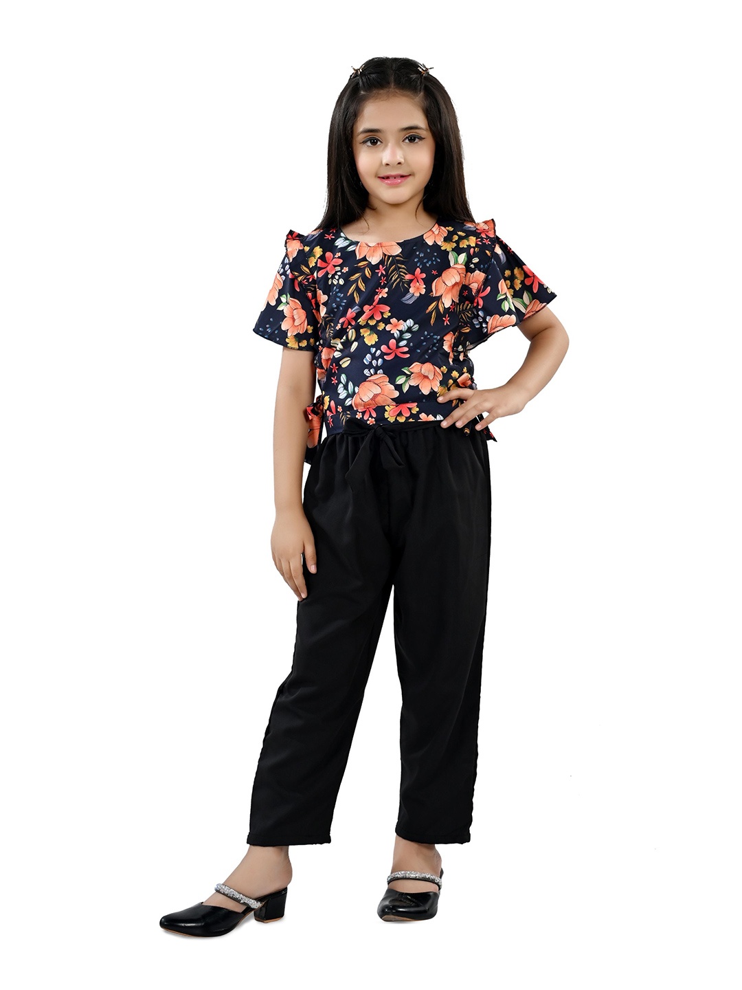 

Arshia Fashions Girls Printed Top with Trousers, Navy blue