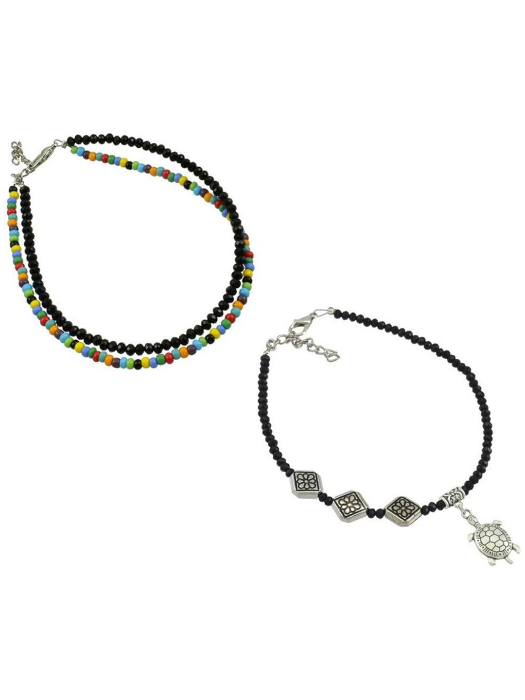 

HIGH TRENDZ Pack of 2 Single Leg Beads Alloy Anklet, Black