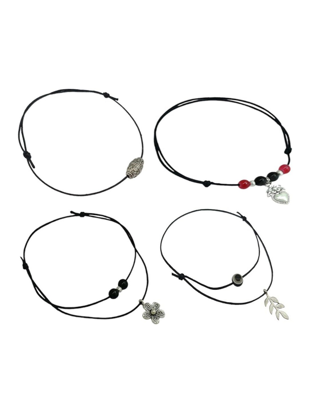 

HIGH TRENDZ Set of 4 Thread Anklet, Black