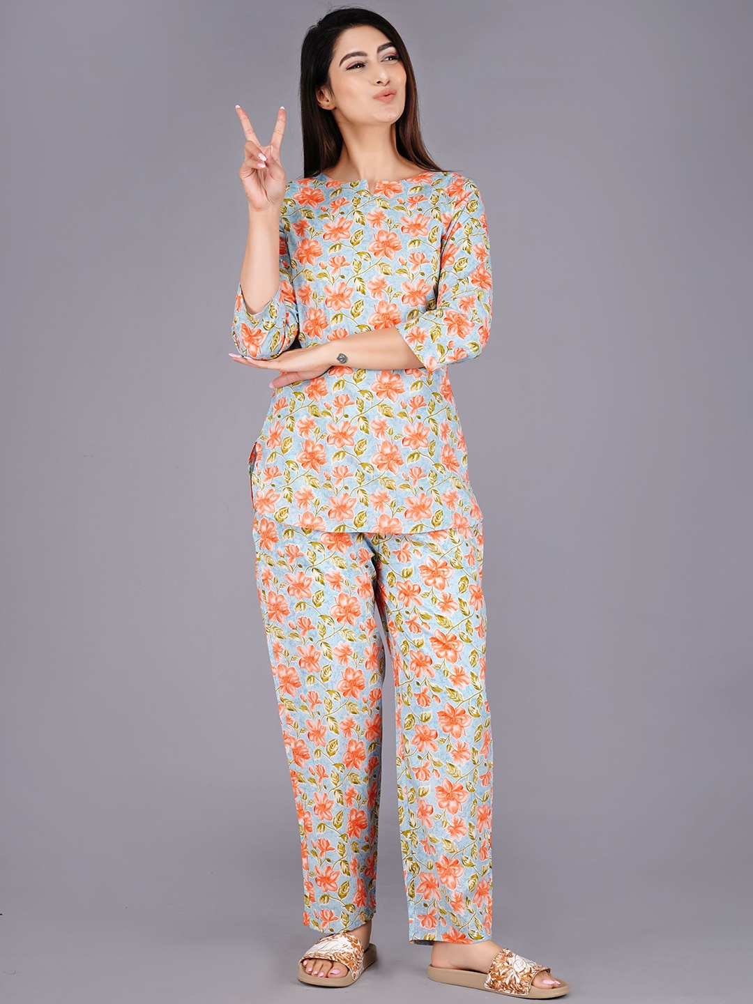 

MISS REKHA Printed Top With Trousers Co-Ords, Pink