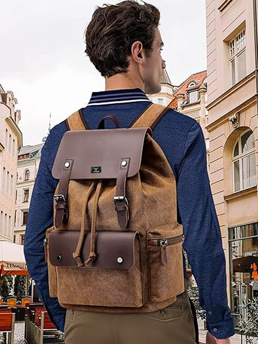 

REDHORNS Unisex Colourblocked Contrast Detail Backpack with Anti-Theft, Coffee brown