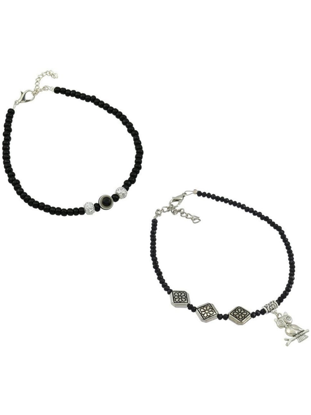 

HIGH TRENDZ Pack Of 2 Beaded Anklets, Silver