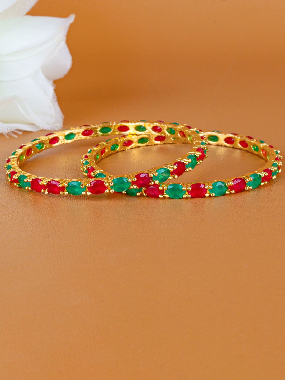 

Zevarly Set Of 2 Gold-Plated CZ Studded Bangles
