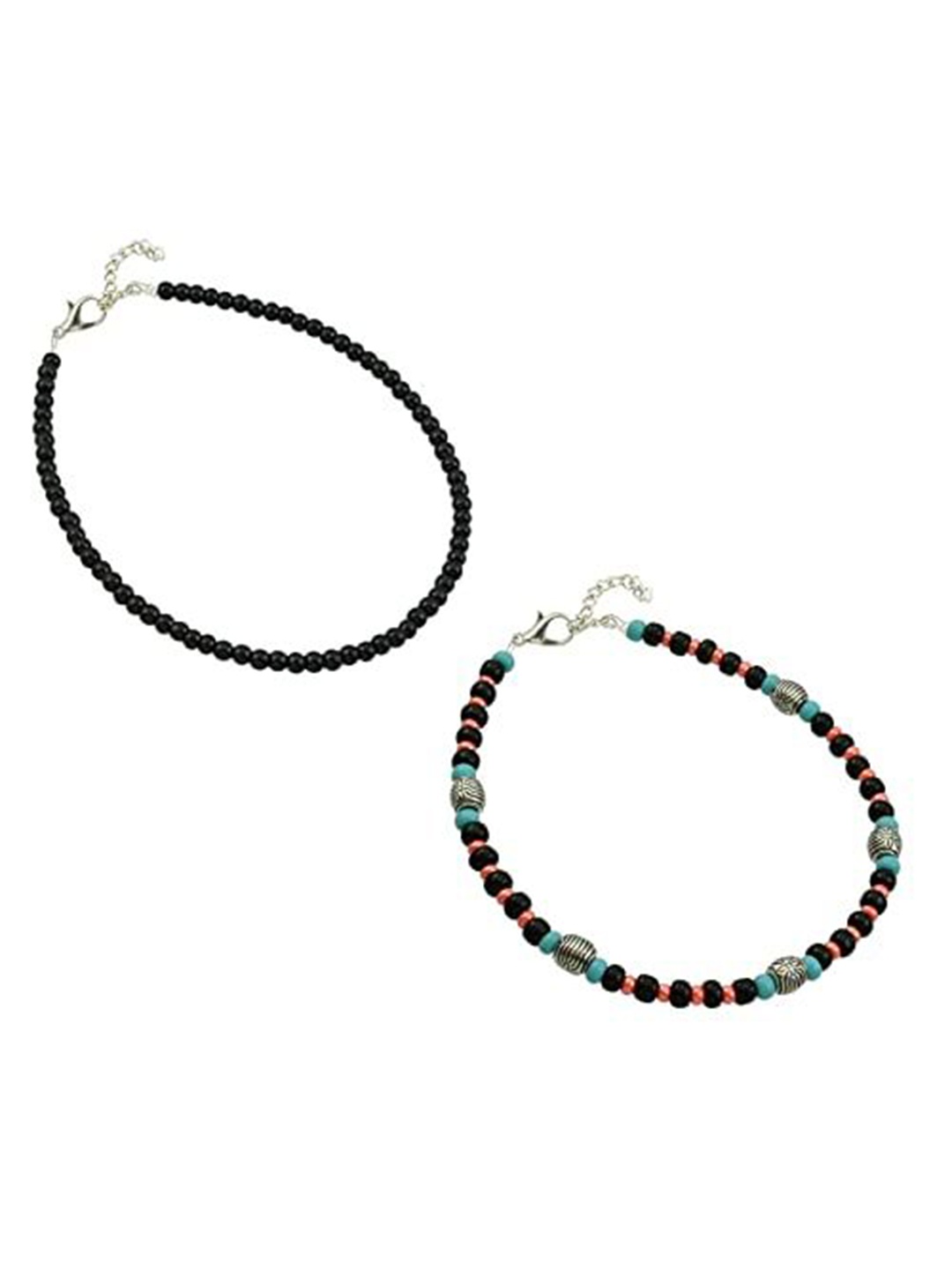 

HIGH TRENDZ Pack Of 2 Beaded Anklets, Silver