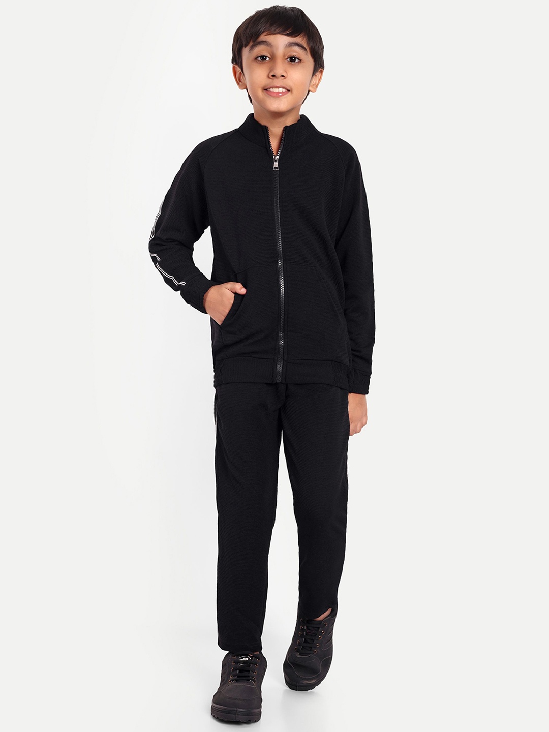 

FEBVIBE Boys Ribbed Comfort-Fit Tracksuits, Black