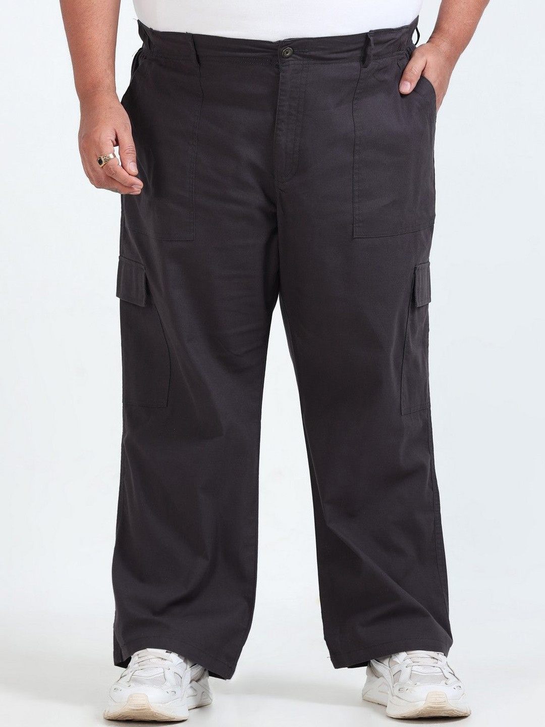 

NEVER NEUD Men Relaxed Loose Fit Curve Cargos Trousers, Charcoal