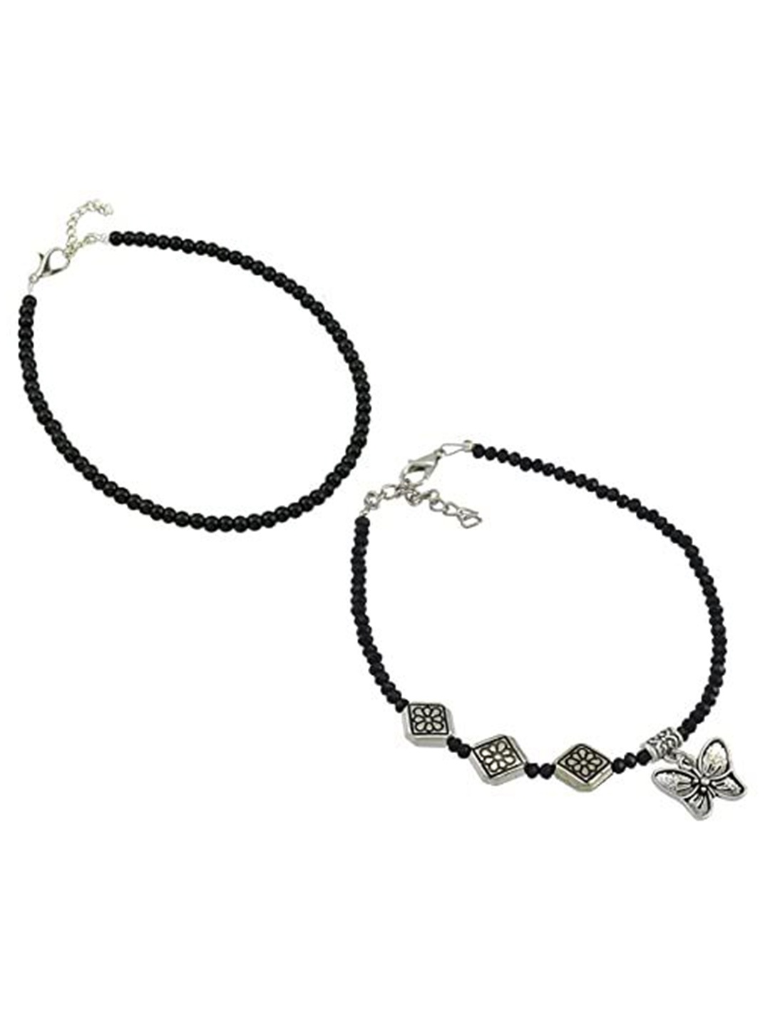 

HIGH TRENDZ Set of 2 Beaded Anklet, Black