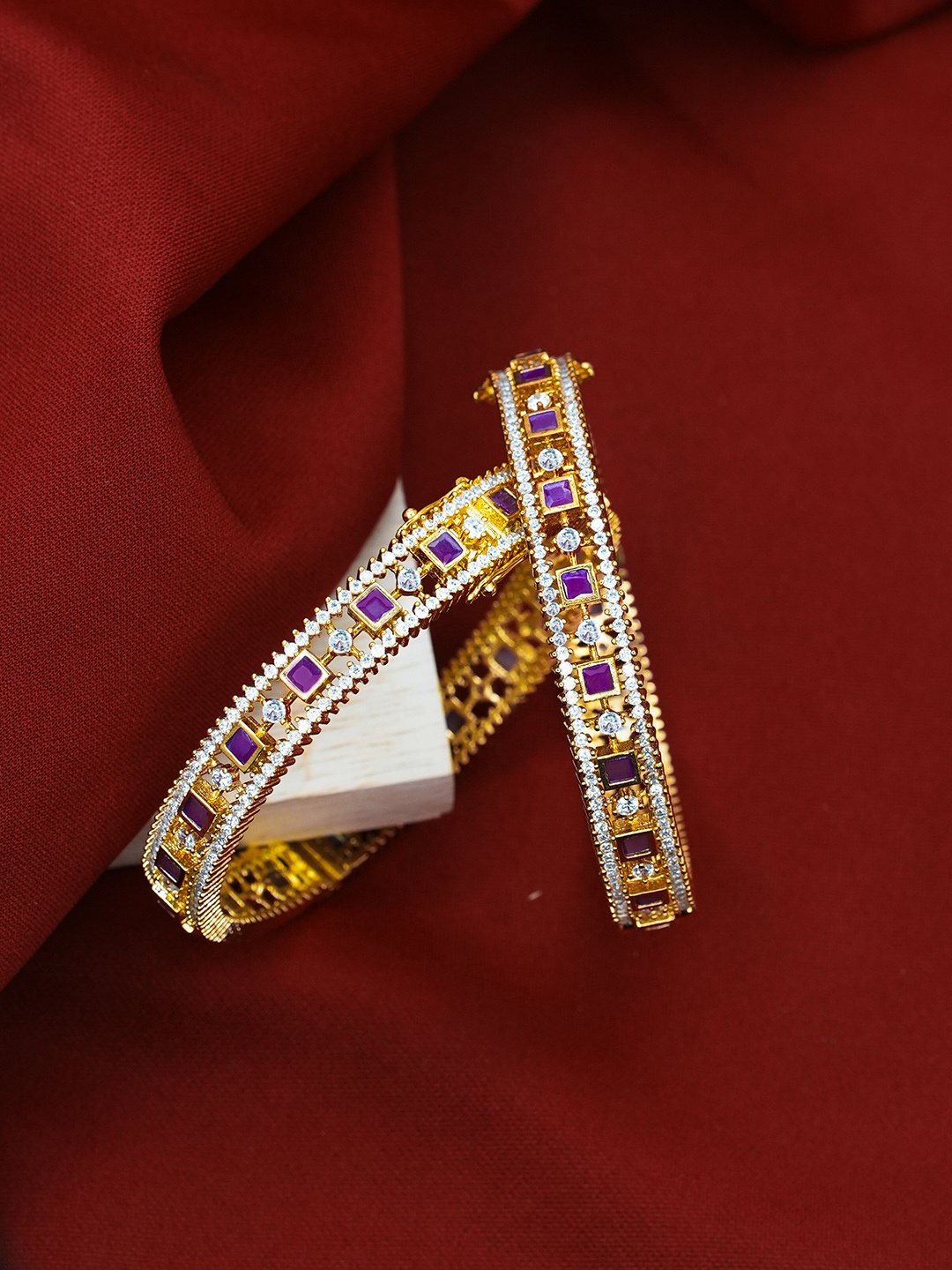 

Zevarly Set Of 2 Gold-Plated CZ Studded Bangles