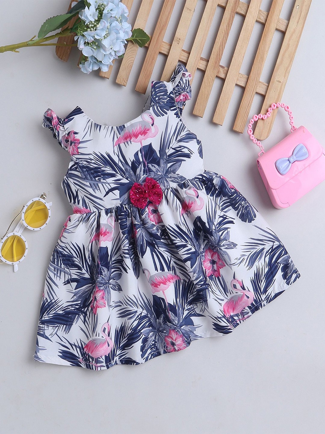 

MANY FROCKS & Floral Print Crepe Fit & Flare Dress, White