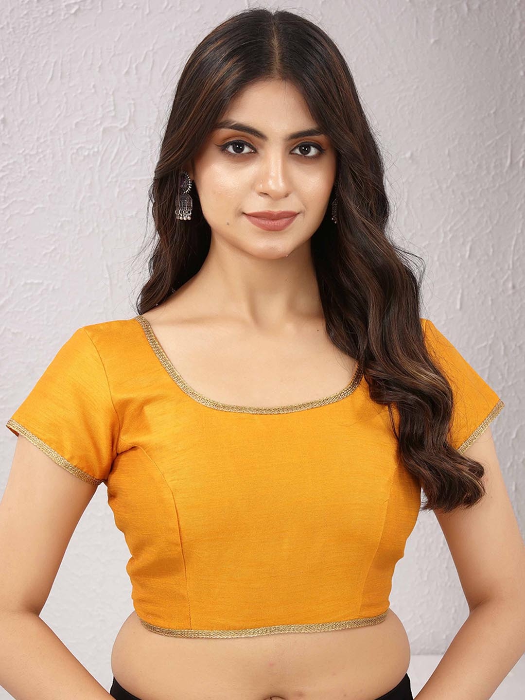 

Globon Impex Tie-Up Silk Saree Blouse, Mustard