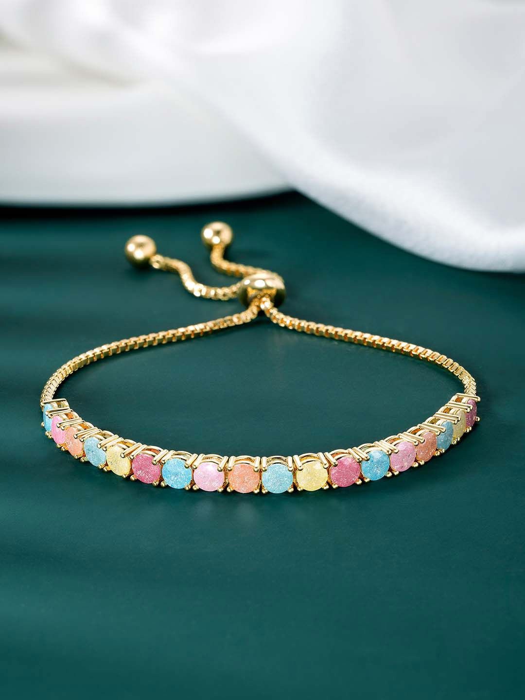 

Peora Women Brass Cubic Zirconia Gold-Plated Wraparound Bracelet