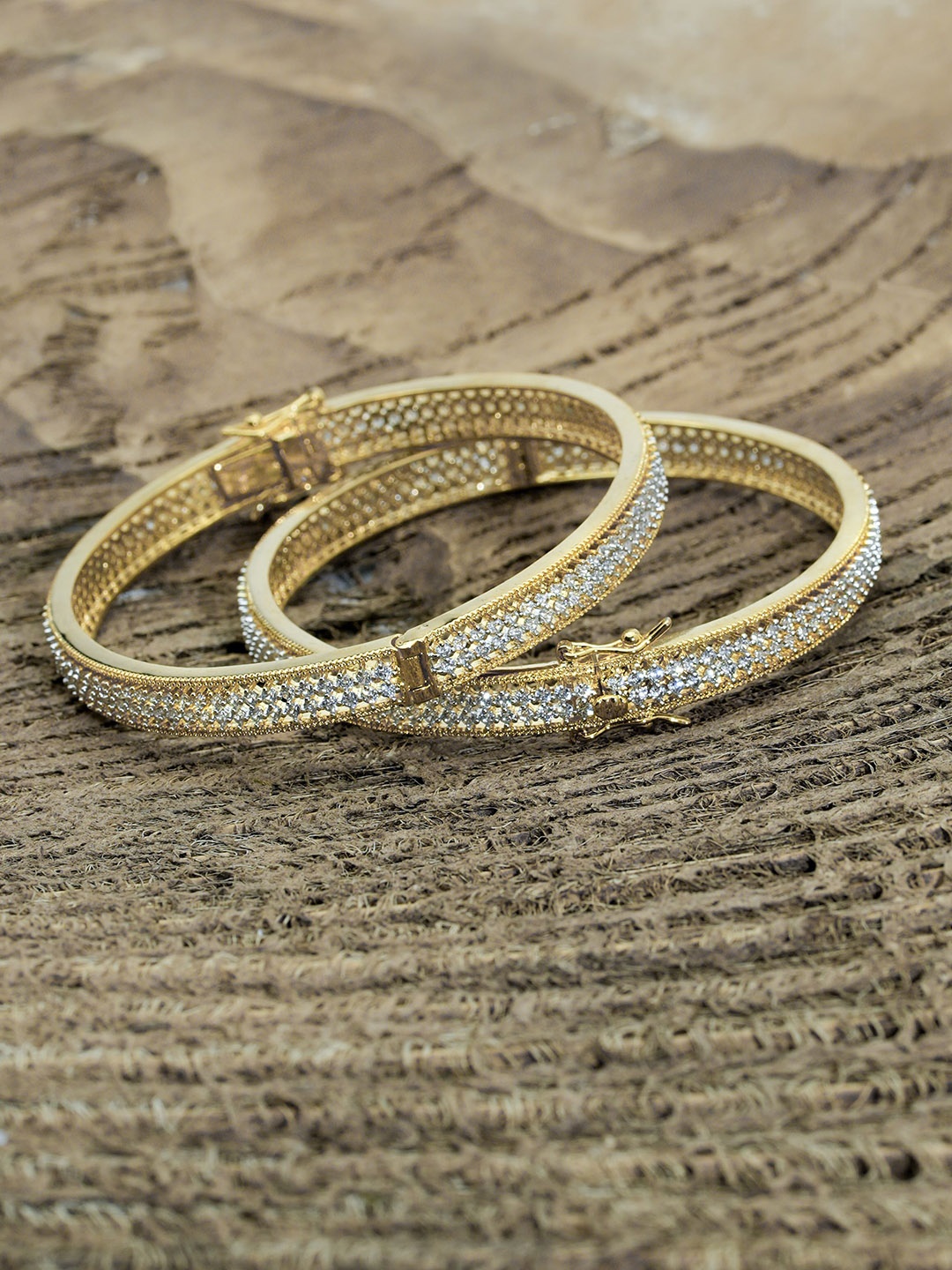 

Zevarly Set Of 2 Gold-Plated CZ Studded Bangles