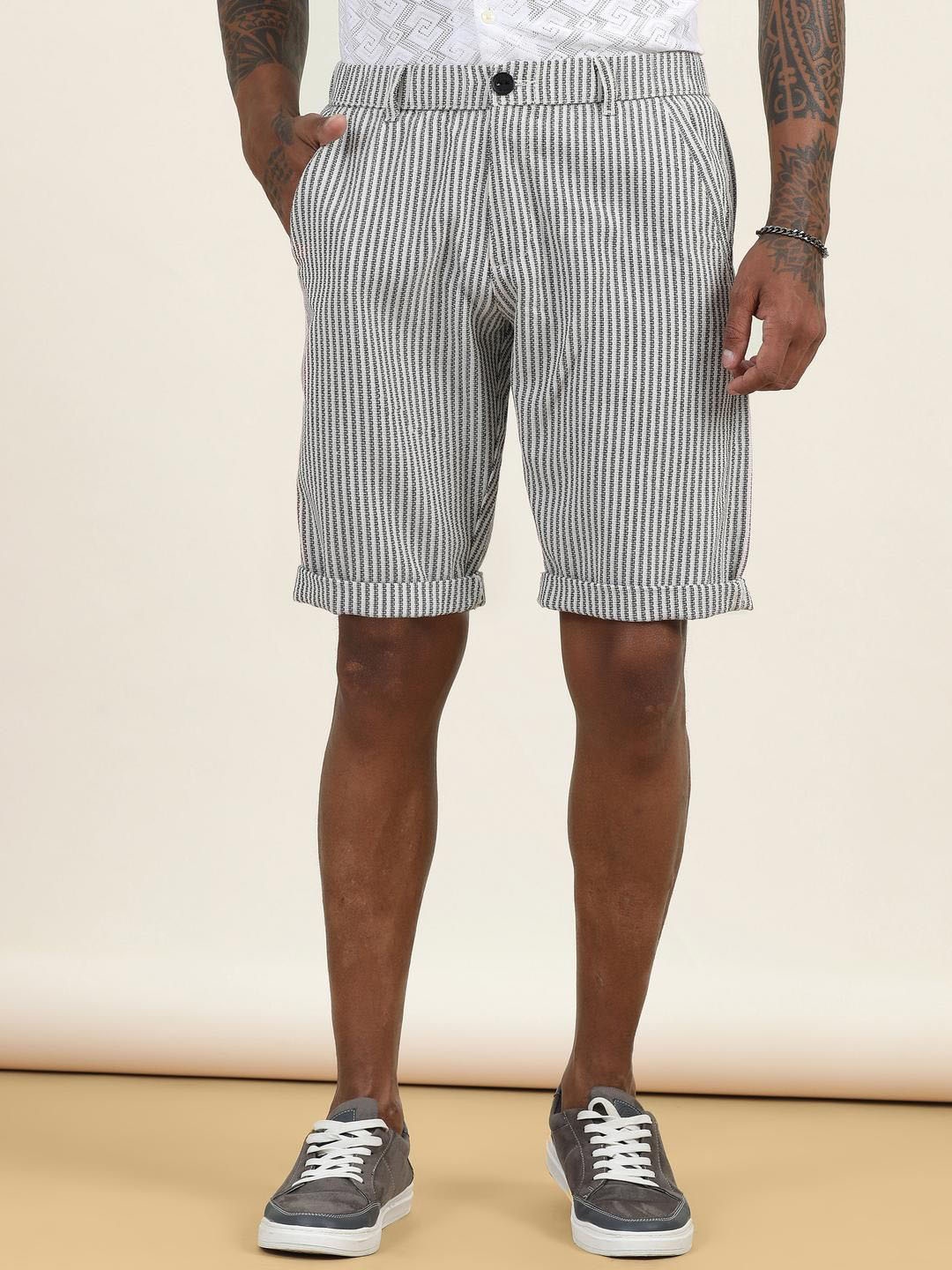 

beevee Men Striped High-Rise Technology Shorts, Black