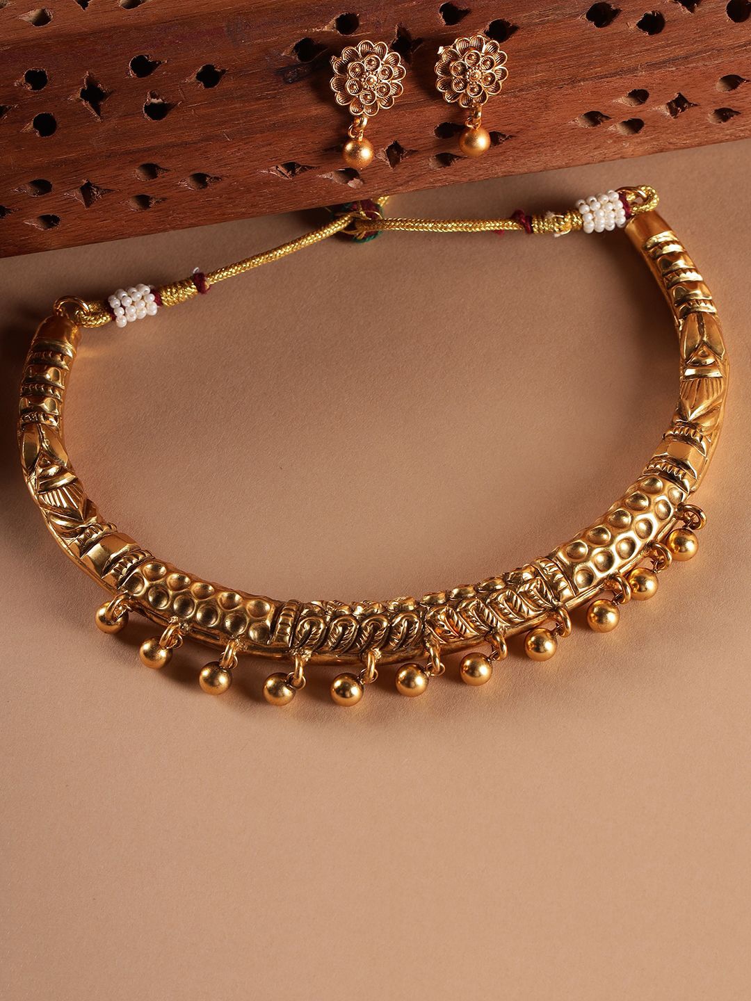 

Kattam Gold-Plated Beaded Temple Jewellery Set