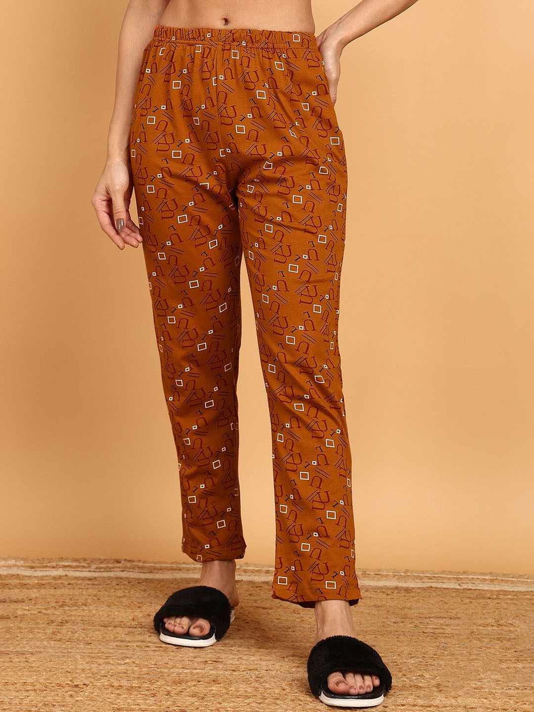 

VAHSON Printed Pure Cotton Straight-Leg Lounge Pants, Orange