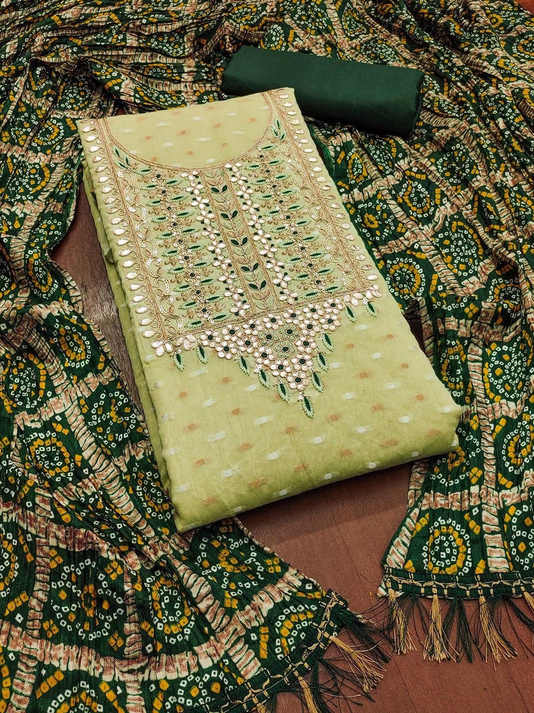 

ZEEPKART Unstitched Dress Material, Green