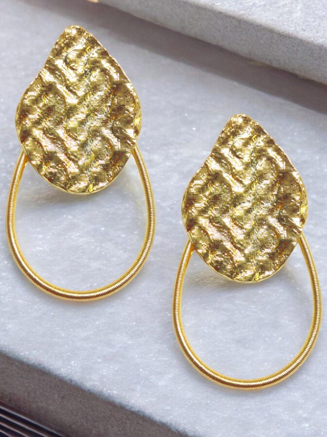 

OOMPH Teardrop Shaped Drop Earrings, Gold