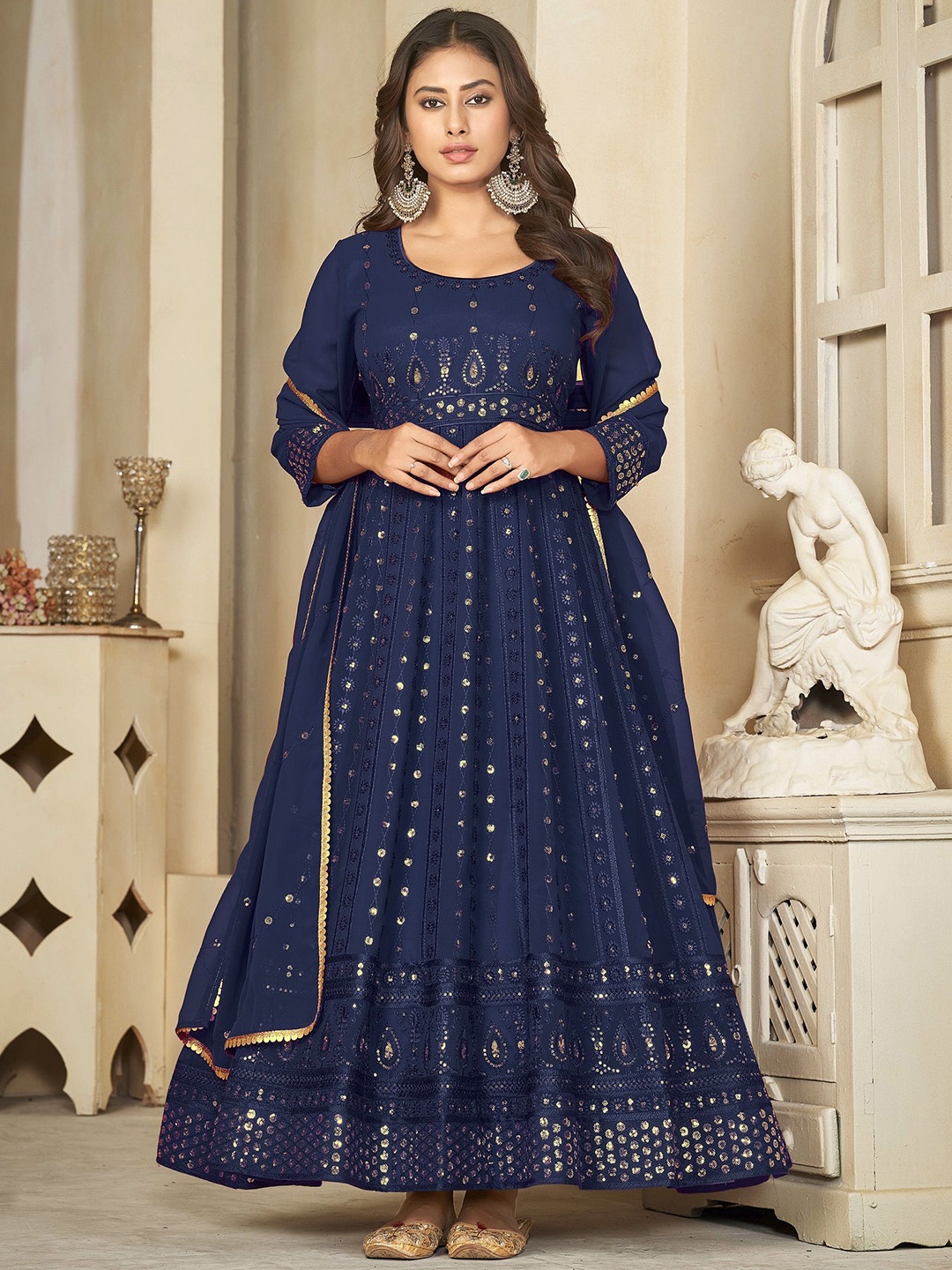 

KALINI Embroidered Semi-Stitched Dress Material, Blue