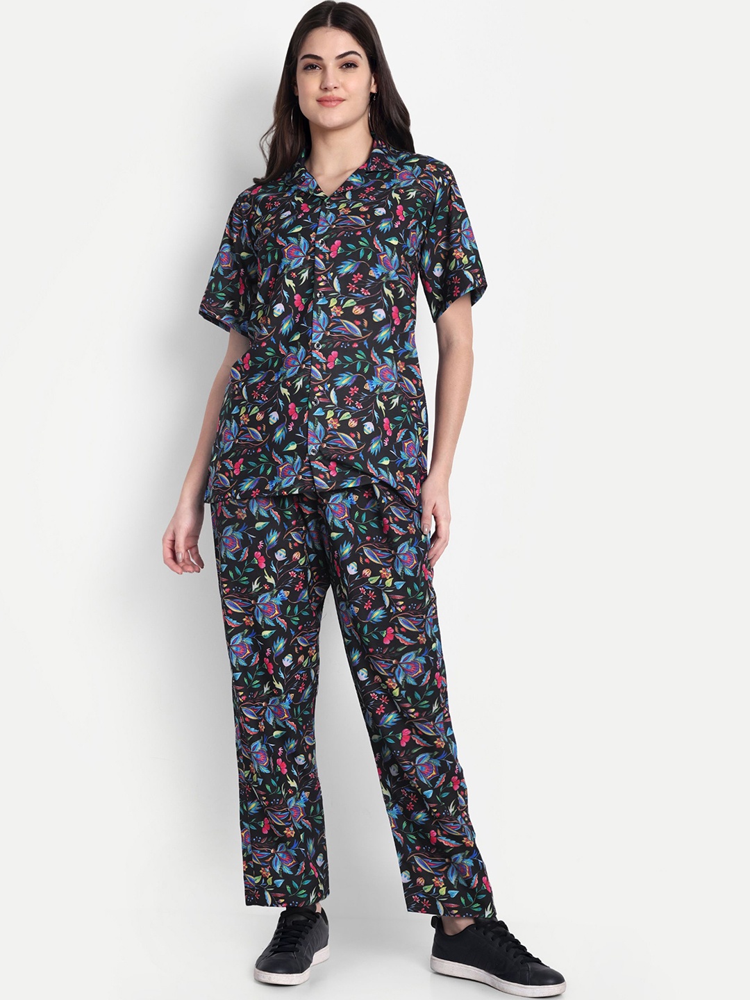 

TILISM Printed Pure Cotton Shirt & Trousers Co-Ord, Black