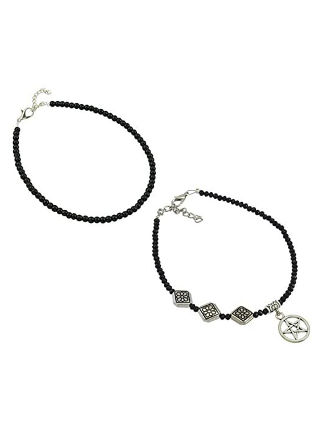 

HIGH TRENDZ Set of Two Artificial Beads Anklet, Black