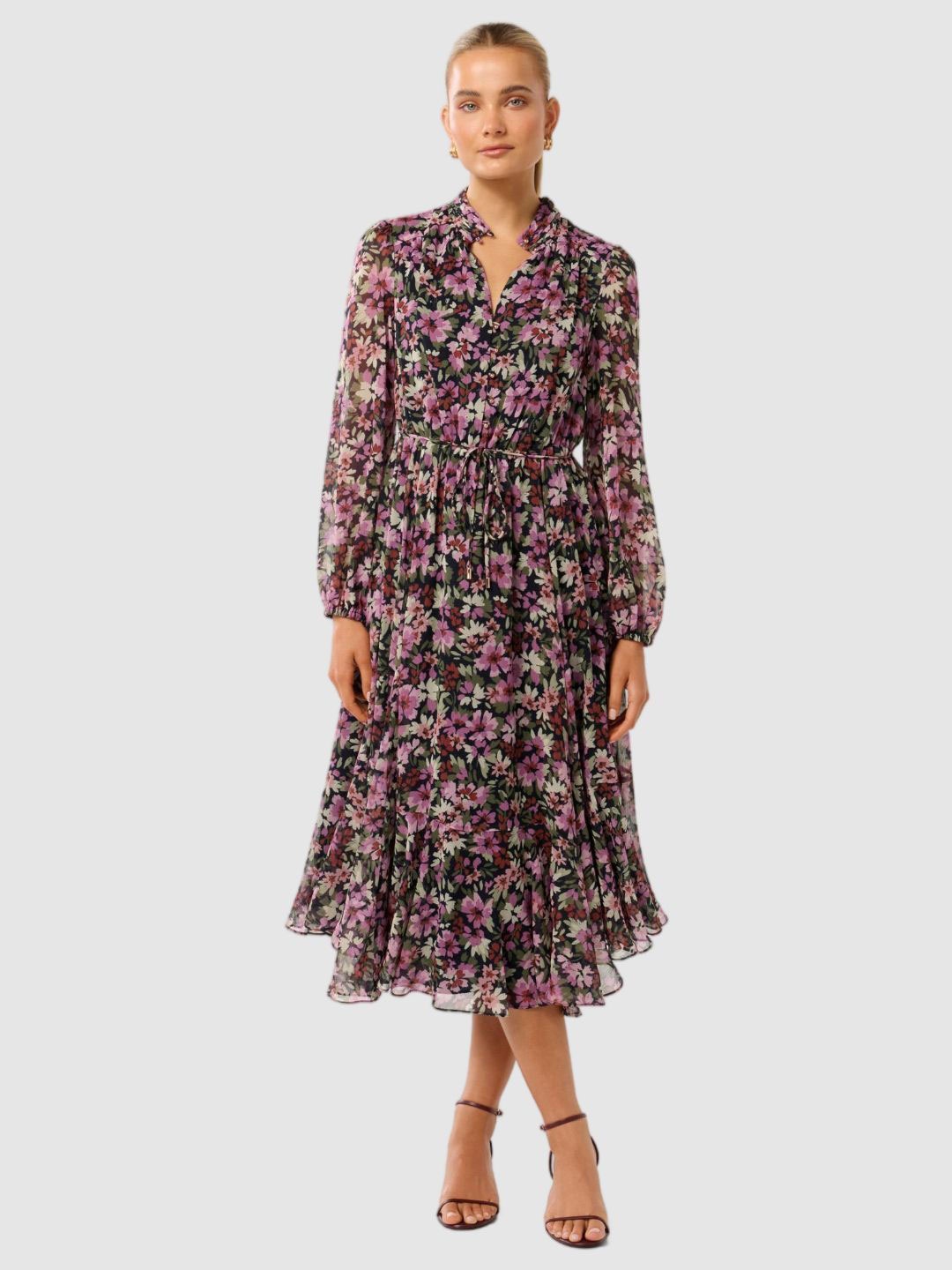 

Forever New Floral Print Bishop Sleeve A-Line Midi Dress, Multi
