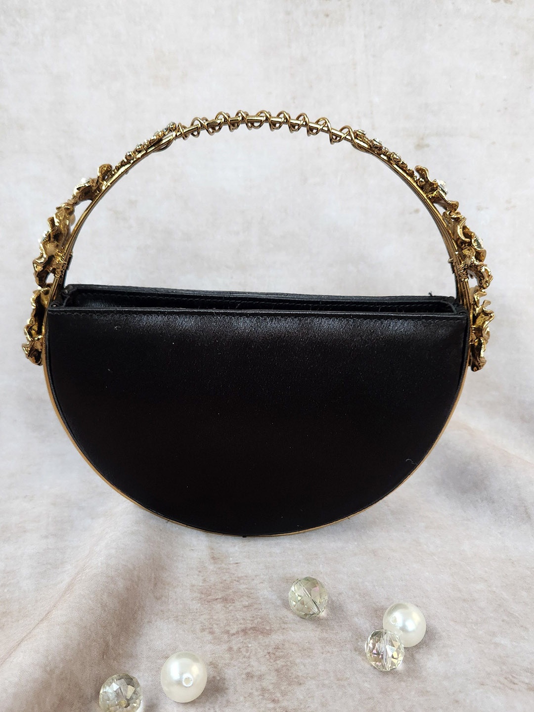 

Adwita Women Solid Embellished Half Moon Handheld Bag, Black