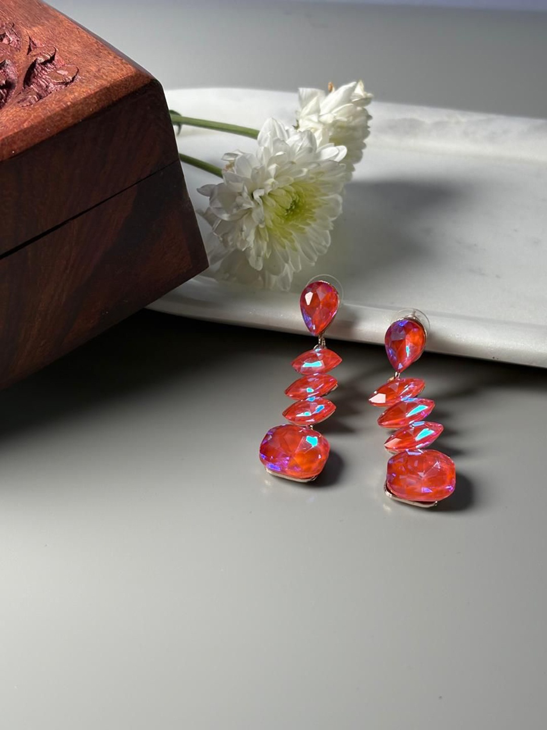 

Niska Contemporary Stone Studded Drop Earrings, Pink