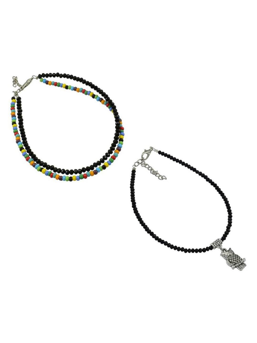 

HIGH TRENDZ Set of Two Artificial Beads Anklet, Black