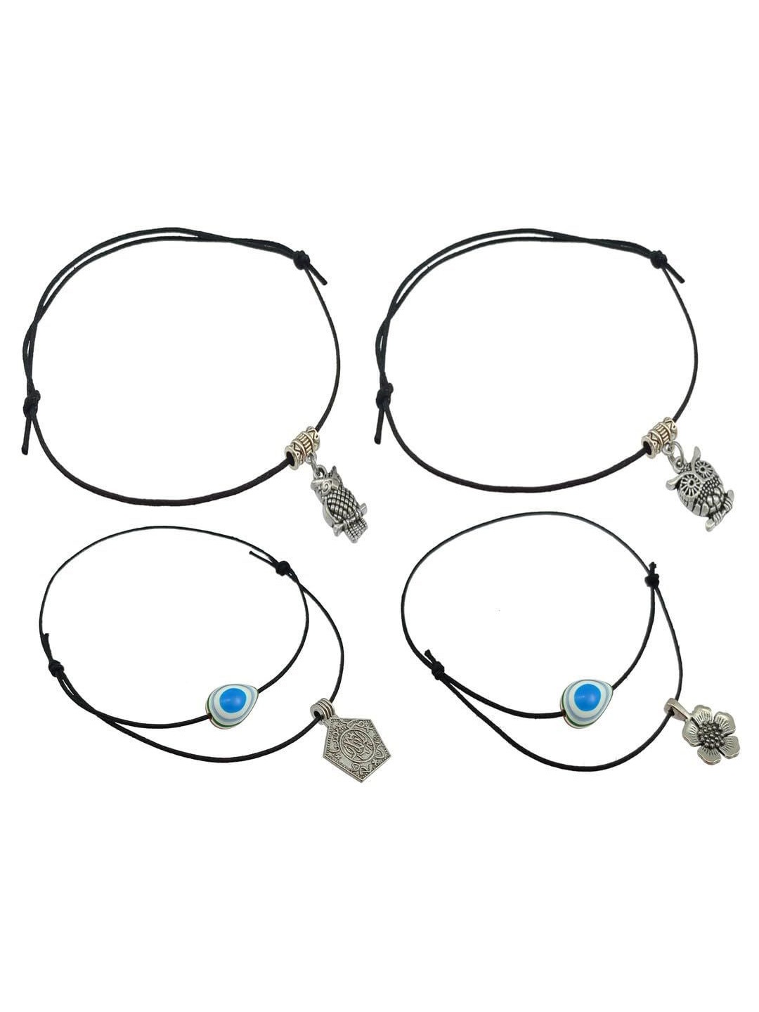 

HIGH TRENDZ Set Of 4 Oxidized Single Charms Anklet, Black