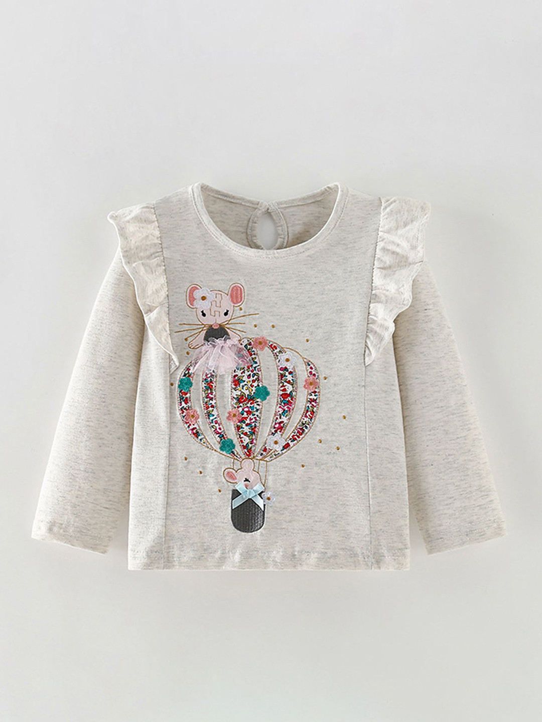 

LULU & SKY Embellished Cotton Top, Grey