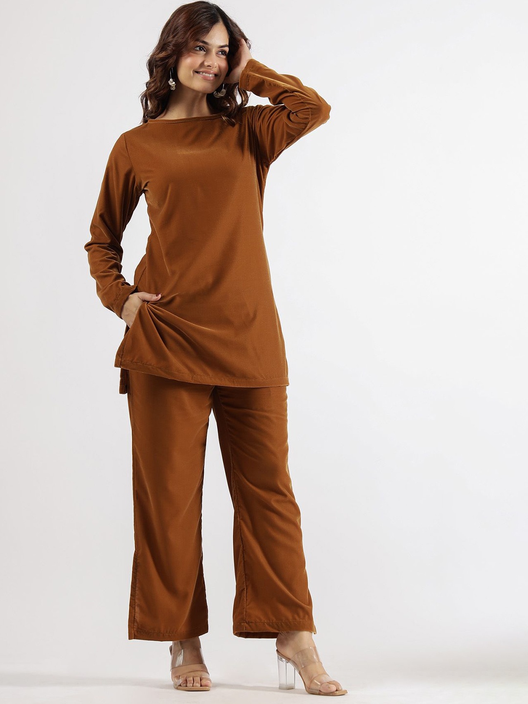 

FLAVIA CREATION Top & Trousers Co-Ord, Brown