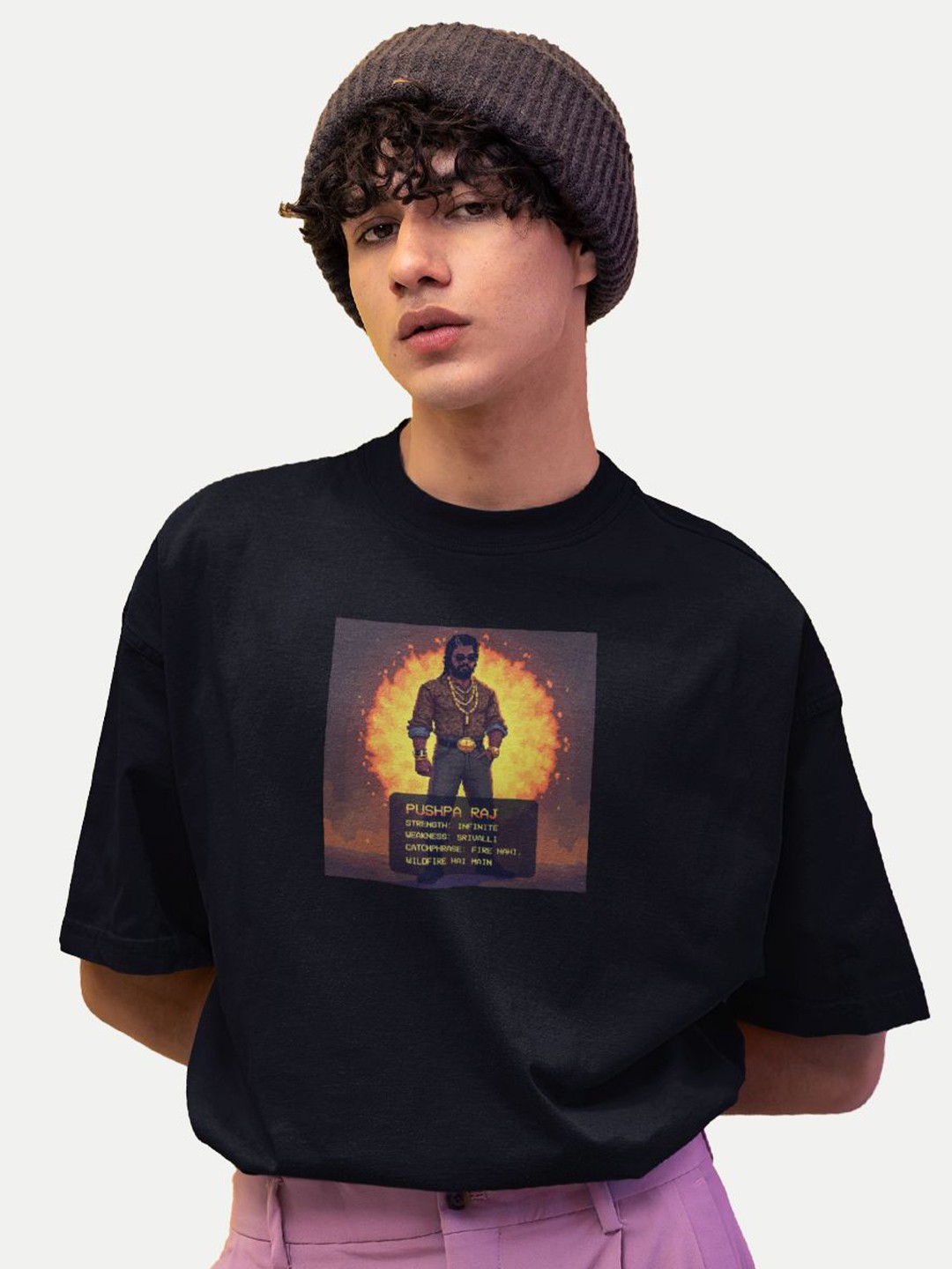 

BOLLYWOO.OOO Unisex Bio Finish Graphic Printed Round Neck Cotton Oversized T-shirt, Black