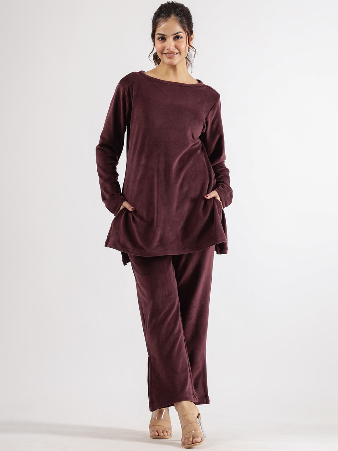 

FLAVIA CREATION Top & Trousers Co-Ord, Burgundy