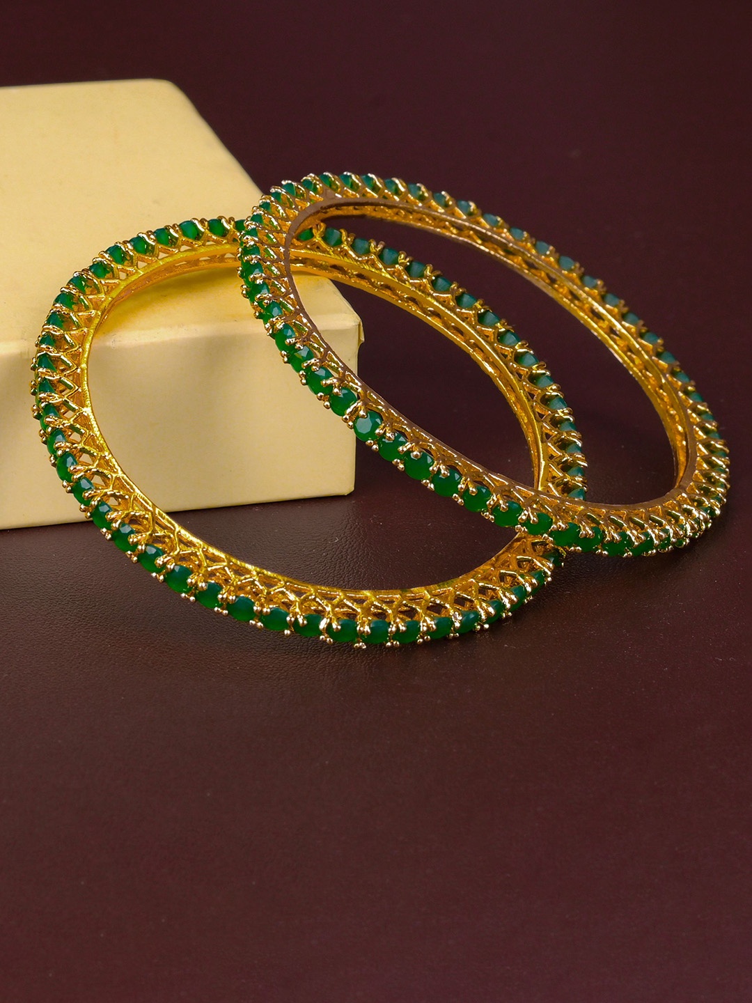 

Zevarly Set Of 2 Gold-Plated CZ Studded Bangles