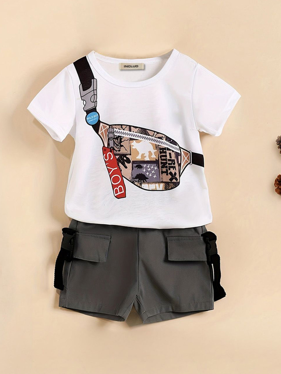 

INCLUD Boys Printed T-shirt with Shorts, White