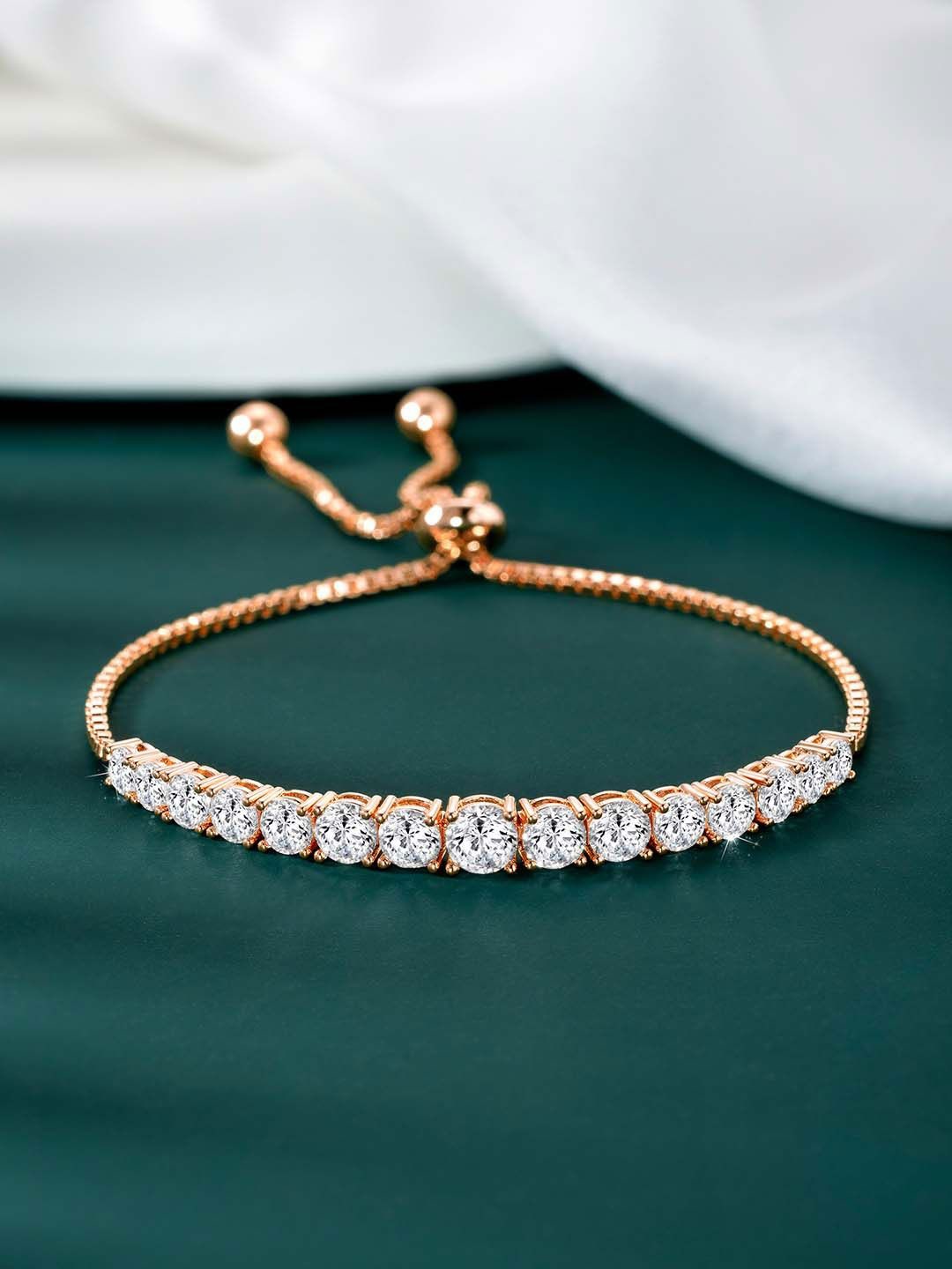 

Peora Women Brass Cubic Zirconia Rose Gold-Plated Charm Bracelet