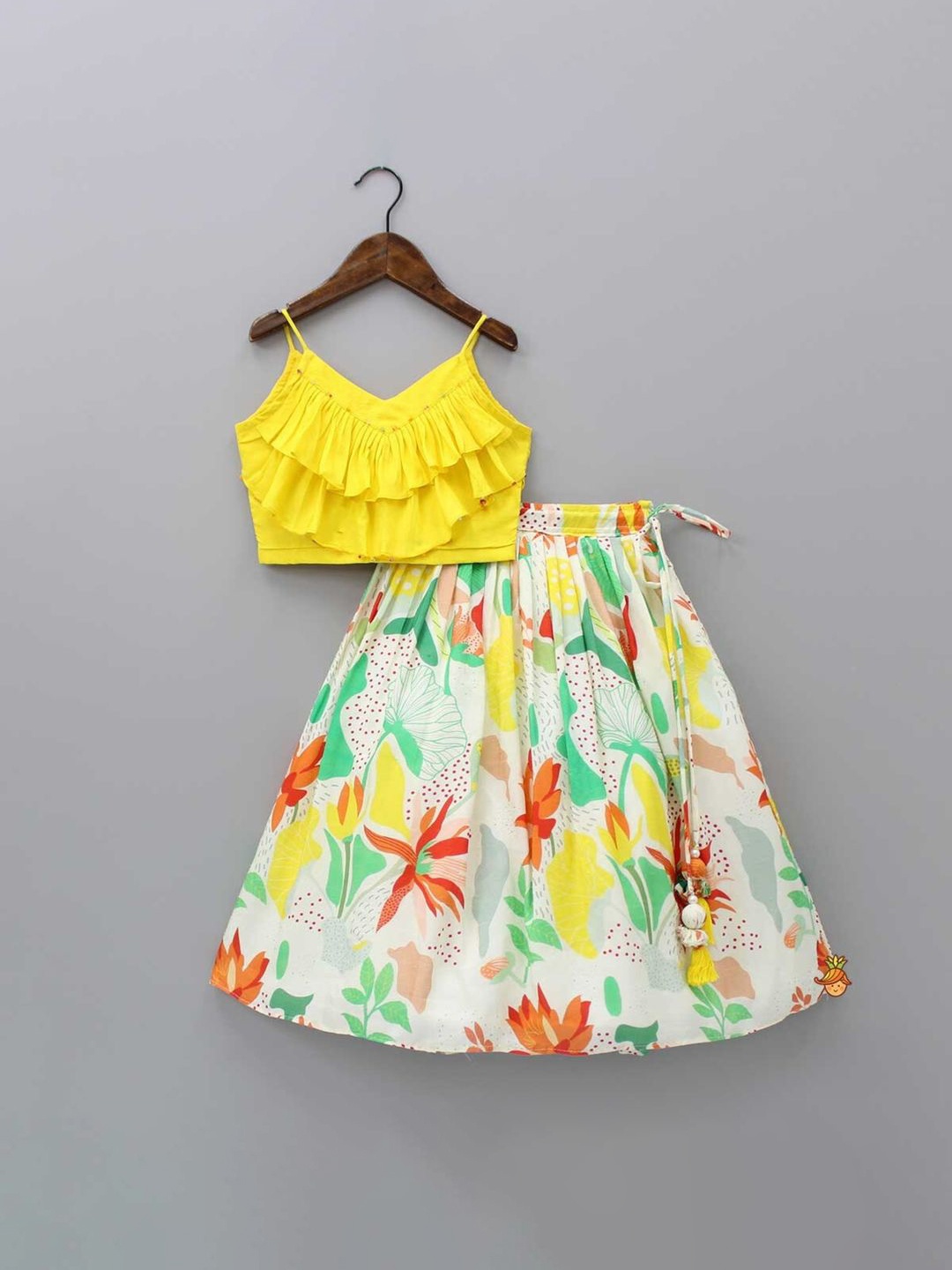 

JOVK DESIGN Girls Dyed Ready to Wear Lehenga &, White
