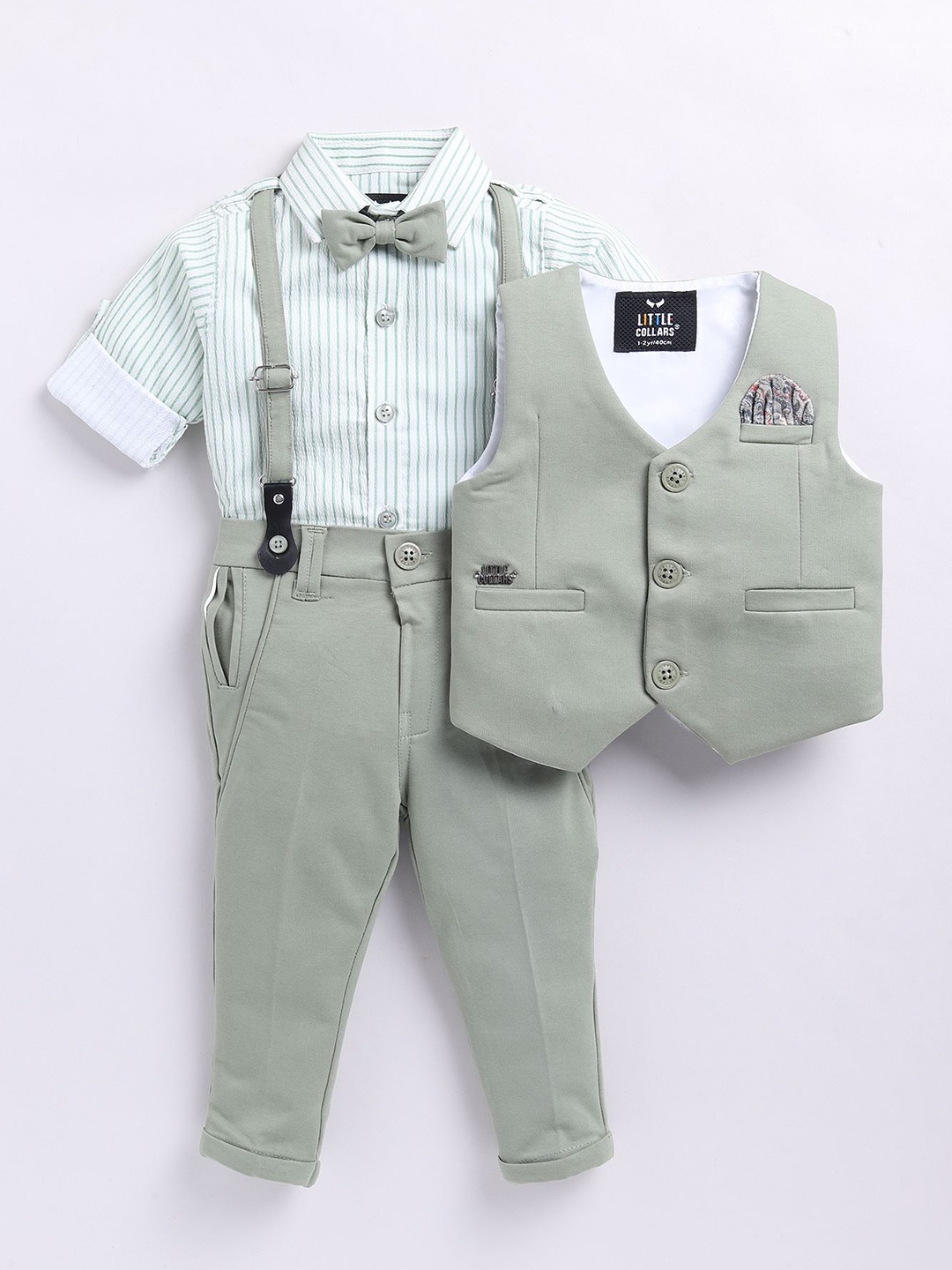 

LITTLE COLLARS Boys Shirt with Trousers, Green