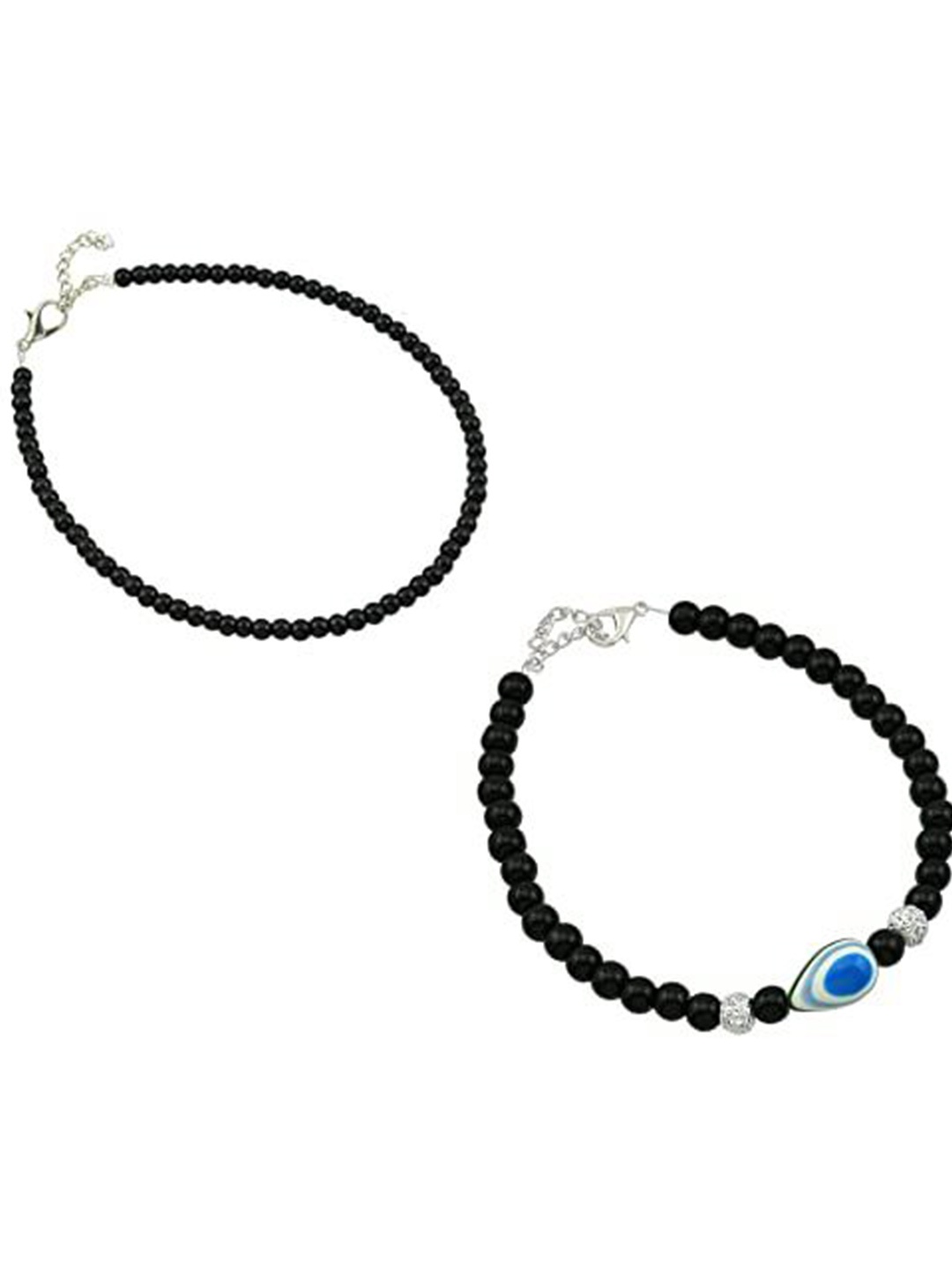 

High Trendz Pack of 2 Single Leg Thread Anklet with Charm, Black
