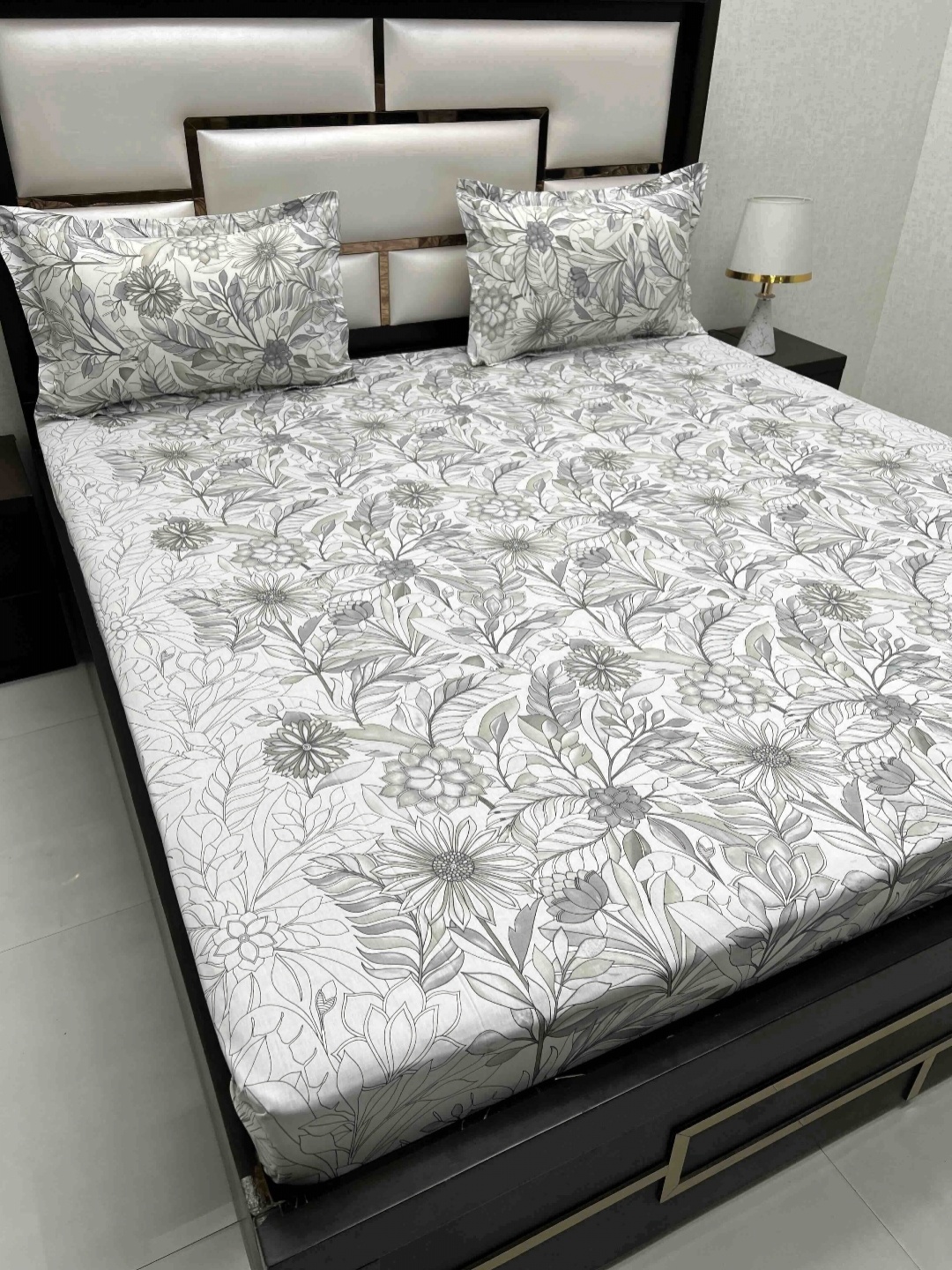 

Pure Decor Grey Floral 250 TC King Bedsheet with 2 Pillow Covers