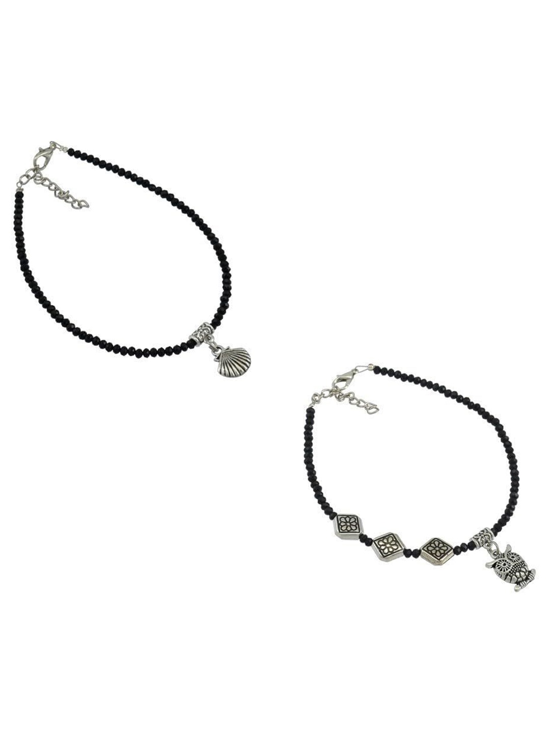 

HIGH TRENDZ Pack Of 4 Beaded Single Leg Anklets, Silver