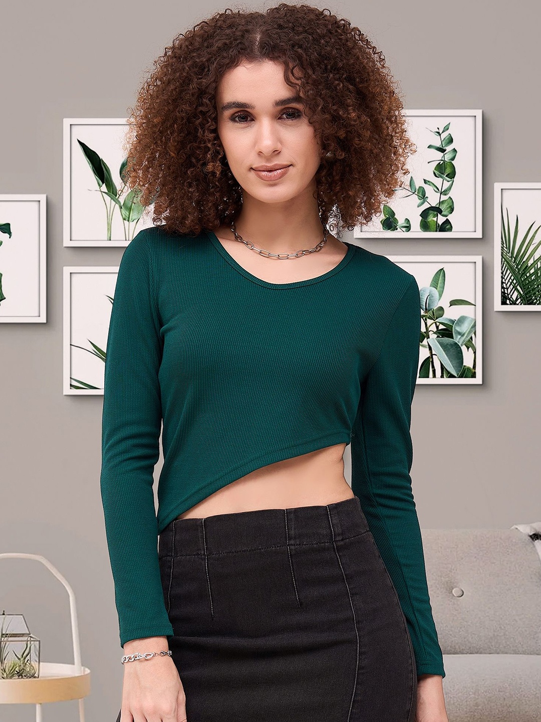 

DressBerry Women Round Neck Crop Top, Teal