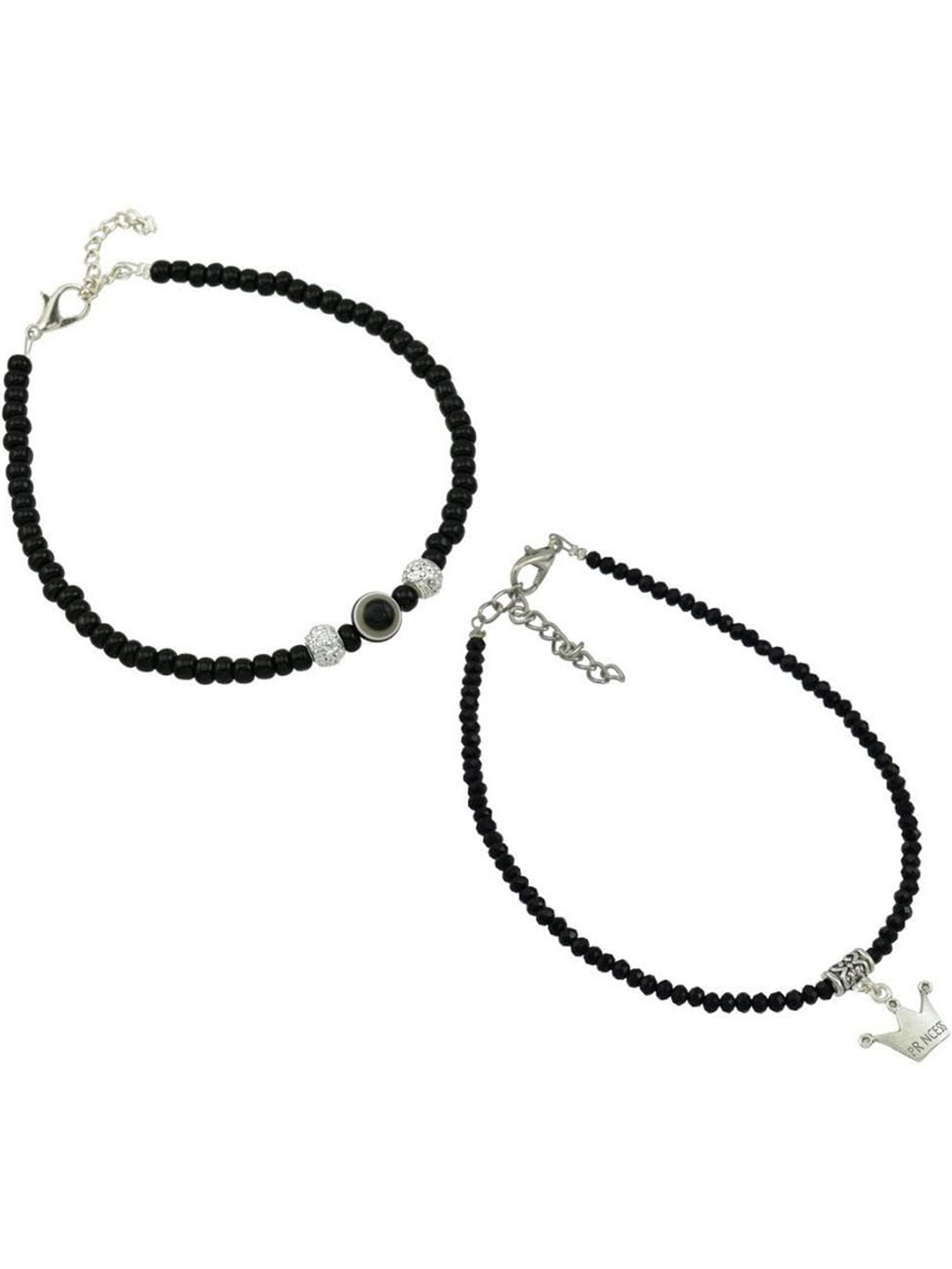 

HIGH TRENDZ Set Of 2 Single Leg Beaded Anklets, Black