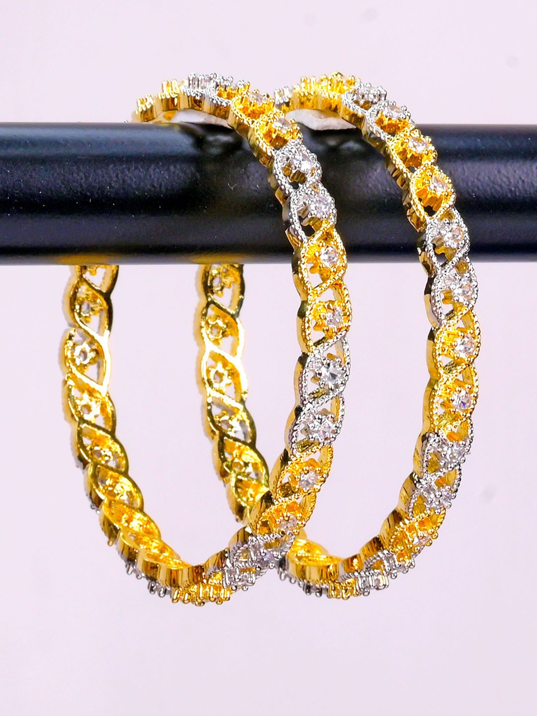 

Zevarly Set Of 2 Gold-Plated CZ Studded Bangles